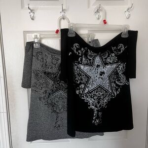 Black and Gray Star Graphic Off The Shoulder T-Shirts Size L